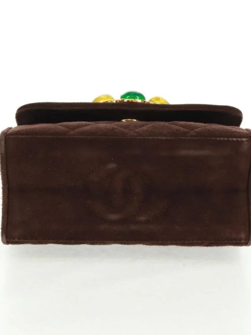 CHANEL Matelasse Gripoa Hand Bag Suede Brown Gold CC Auth 163367V